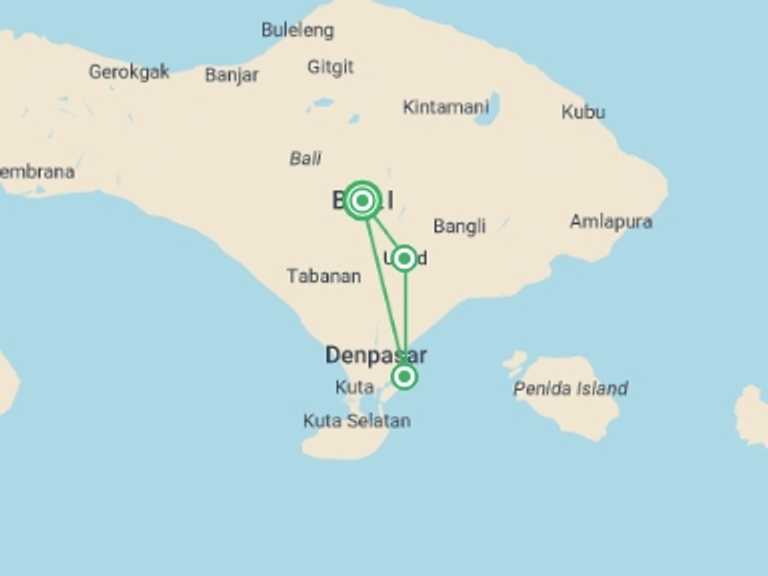 Map of Indonesia Tour with 4 destination visits for the trip: Magical Bali