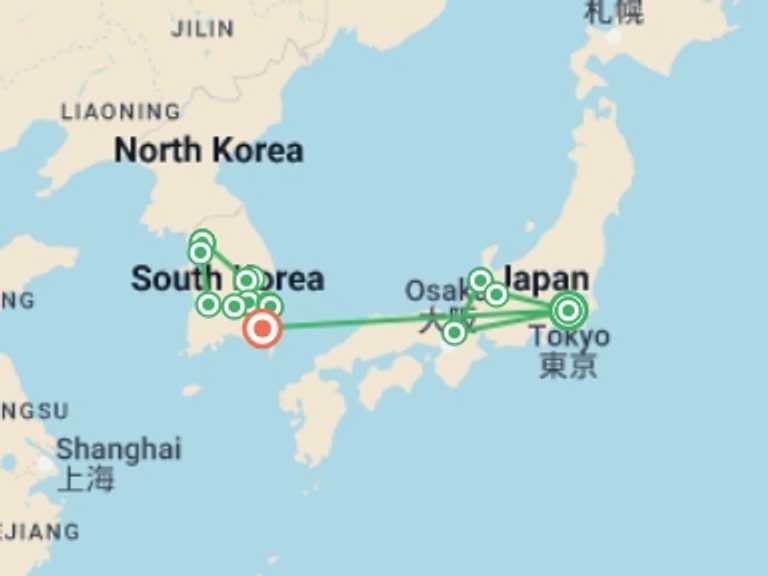 Map of 16-Day Tokyo Tour with 8 destination visits for the trip: Eternal Japan and Korea