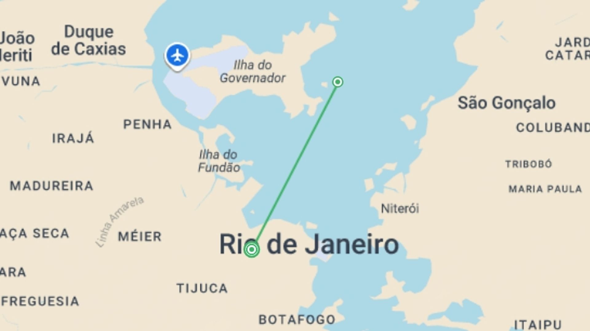 A map showing the tour itinerary for the trip: Rio Carnival Adventure - 6 days, starting in Rio de Janeiro, Brazil and ending in Rio de Janeiro, Brazil going through 1 other destinations.