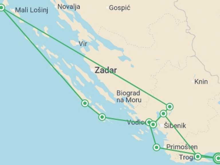 Map of Split Cruise Tour with 7 destination visits for the trip: Split to Split Deluxe Superior - 8 days