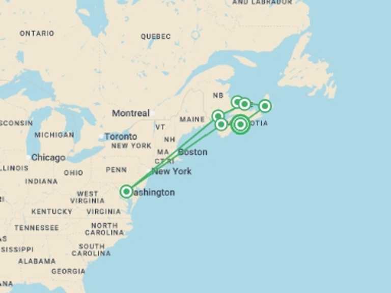 Map of Halifax Tour with 7 destination visits for the trip: Coastal Treasures of the Canadian Maritimes