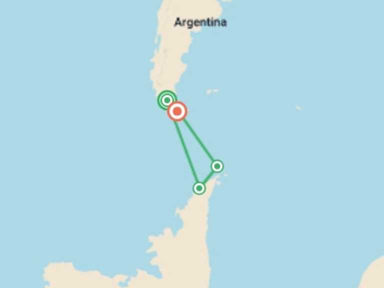 Map of 10-Day South America Tour with 3 destination visits for the trip: Antarctic Express: Fly South, Sail North via Buenos Aires