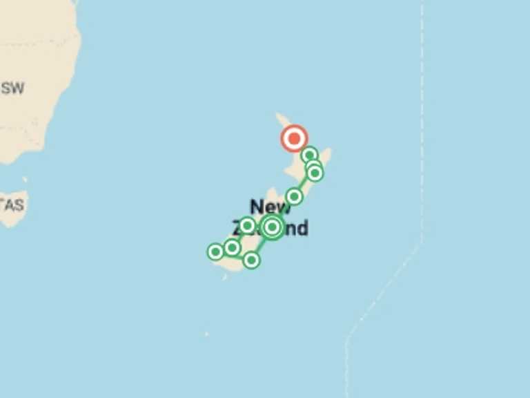 Map of Oceania Tour with 10 destination visits for the trip: The Long White Cloud