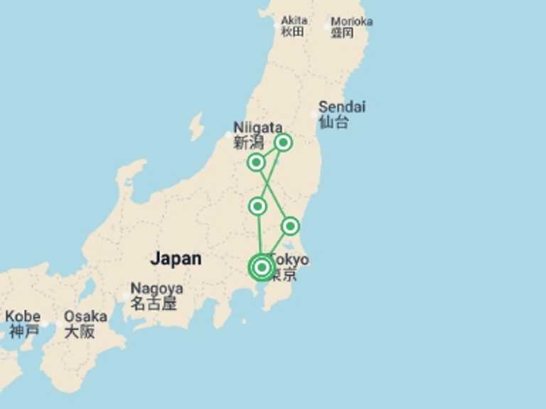 Map itinerary of Asia Tour in July 2026 with 5 destination visits for the trip: The Silver Route Tour: Hidden Gems of Japan