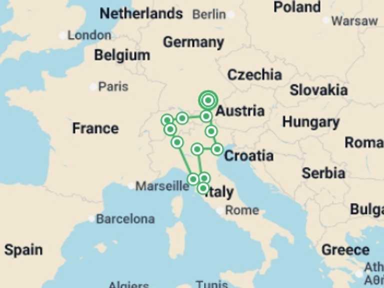 Map of Europe Tour with 7 destination visits for the trip: Scenic Europe