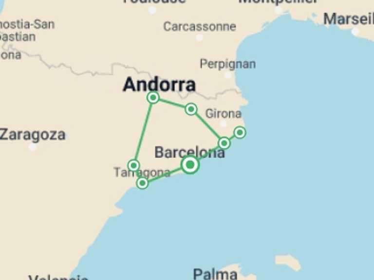 Map of Spain Tour with 4 destination visits for the trip: Best Of Catalonia, Self-drive