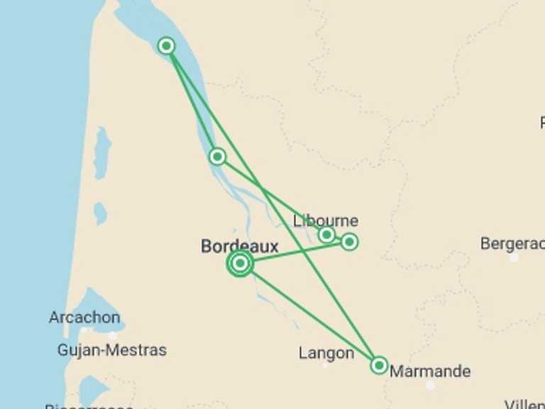 Map of Europe Tour with 4 destination visits for the trip: A cruise in Aquitaine : the great wines of Southern France (port-to-port cruise)
