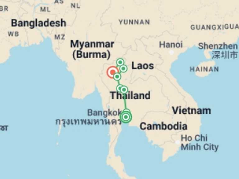 Map of a Art and architecture Tour with 5 destination visits for the trip: Experience Thailand 9 Days - Bangkok To The North, Small Group Tour (english Only)