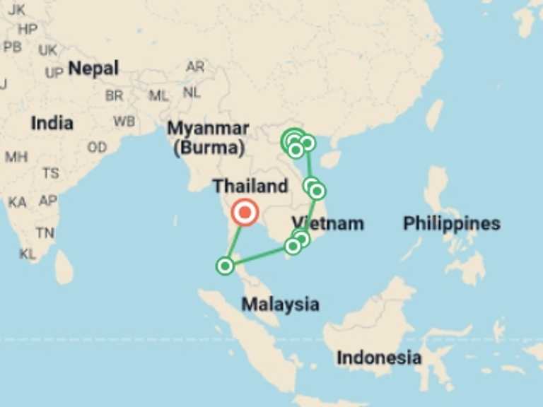 Map of Hue Tour with 10 destination visits for the trip: Vietnam & Thailand Cultural Crossroads - 15 days