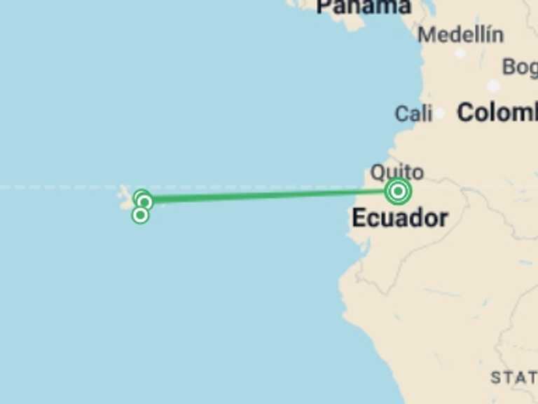 Map of a Sailing, yachting and motor boating Tour with 5 destination visits for the trip: Galápagos Land & Sea — Central & South Islands aboard the Yolita