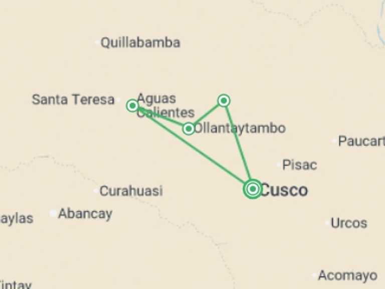 Map itinerary of Ollantaytambo Tour in September 2025 with 5 destination visits for the trip: Ultimate Inca Trail Trek to Machu Picchu 4D/3N