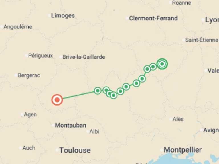 Map of Europe Tour with 13 destination visits for the trip: Le Puy Camino - Le Puy to Conques