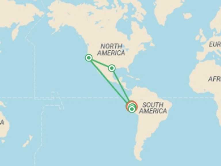 Map of Huaraz Tour with 8 destination visits for the trip: Cordillera Huayhuash Trekking Peru