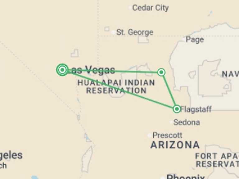 Map of USA Tour with 2 destination visits for the trip: Special Las Vegas with Grand Canyon