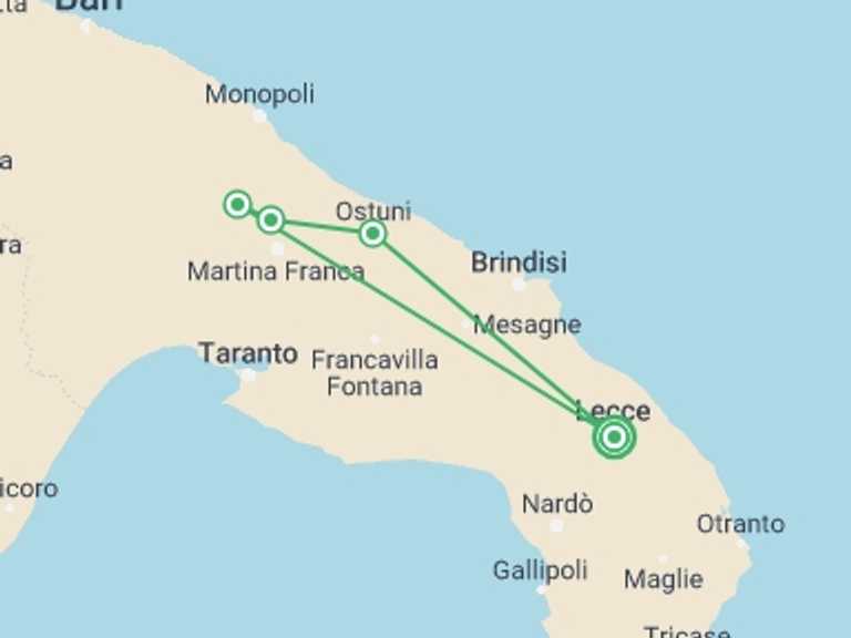 Map of Italy Tour with 1 destination visits for the trip: Discovering Lecce