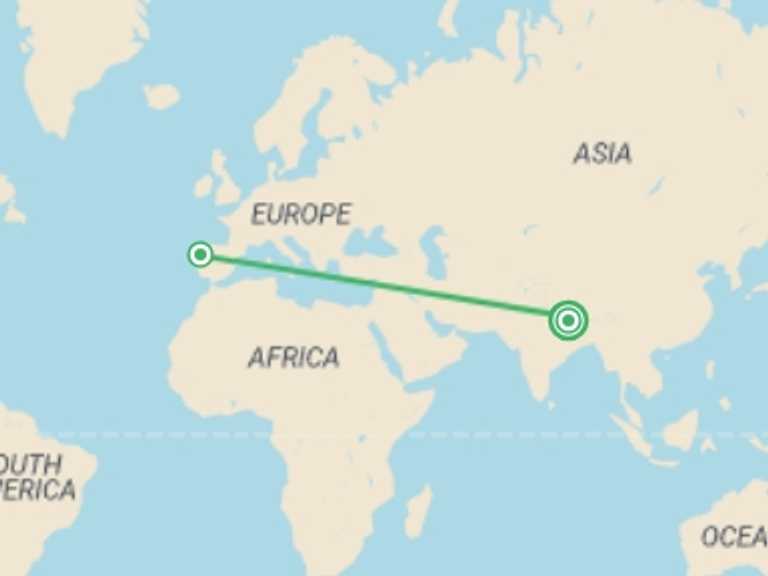 Map itinerary of South Asia Tour in Spring with 13 destination visits for the trip: Annapurna to Chitwan: Walks & Wildlife