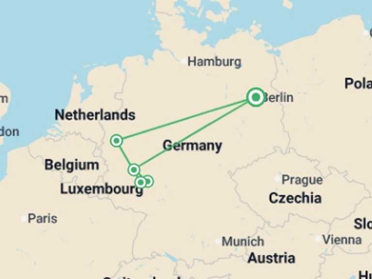 Map of Germany Tour with 5 destination visits for the trip: Rhine Christmas Markets River Diamond Superior