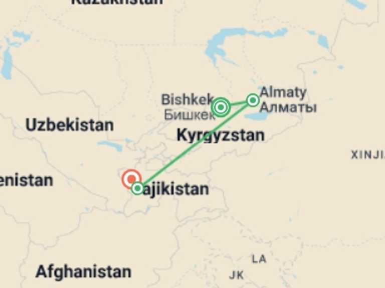 Map of Asia Tour with 5 destination visits for the trip: Signature: The Northern Stans & the Silk Road