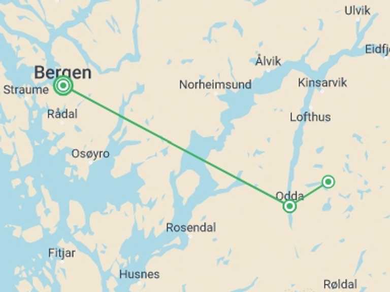Map of a Waterfalls Tour with 2 destination visits for the trip: Norway Fjord Trekking