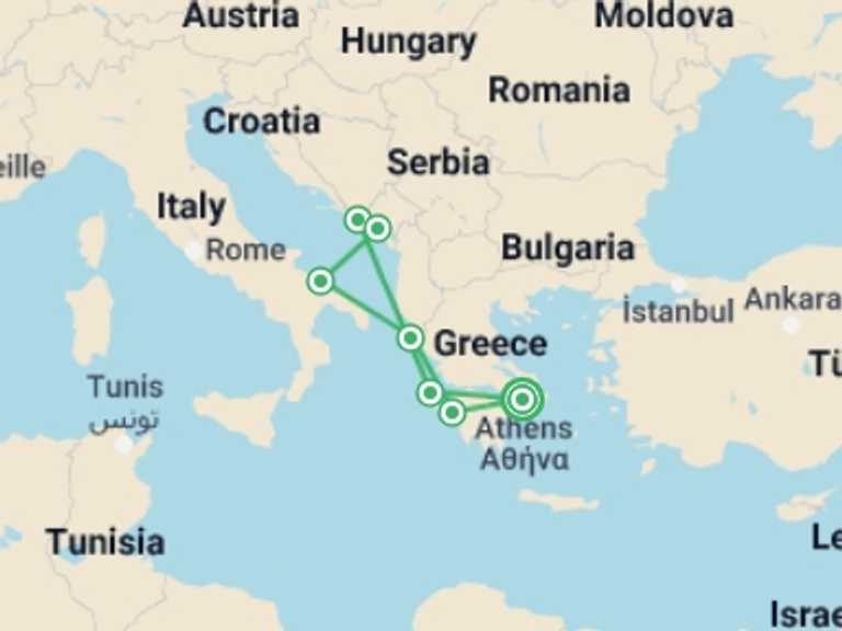 Map of a Beach Tour with 7 destination visits for the trip: Heavenly 04 Countries Adriatic Cruise