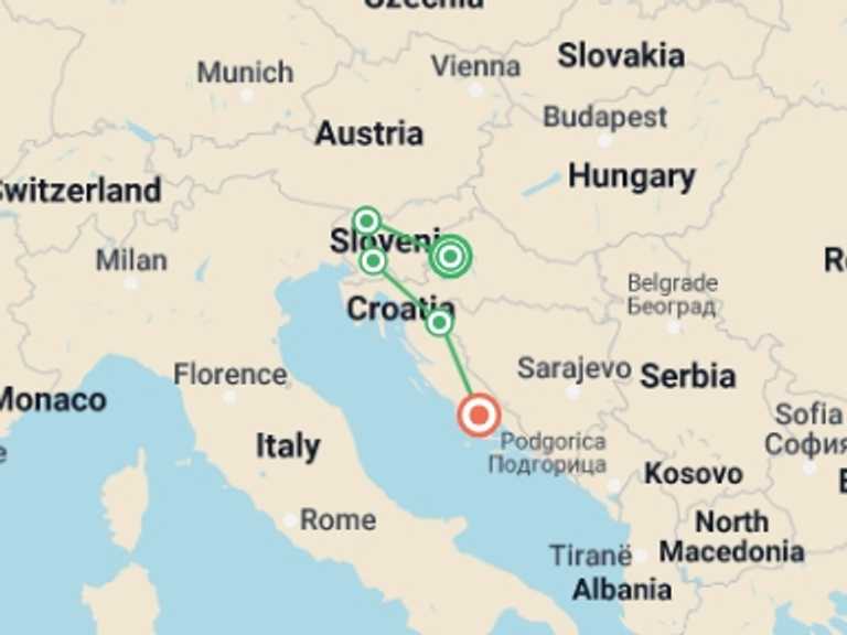 Map of Zagreb City sightseeing Tour with 5 destination visits for the trip: Picturesque Solo Croatia Tour