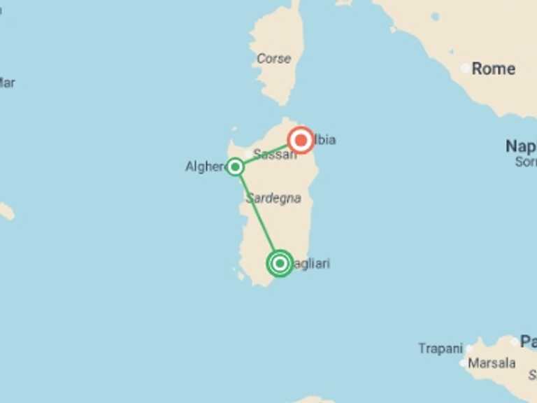 Map of a Explorer Tour with 3 destination visits for the trip: Sardinian Splendours: A 7-Day Small Group Tour