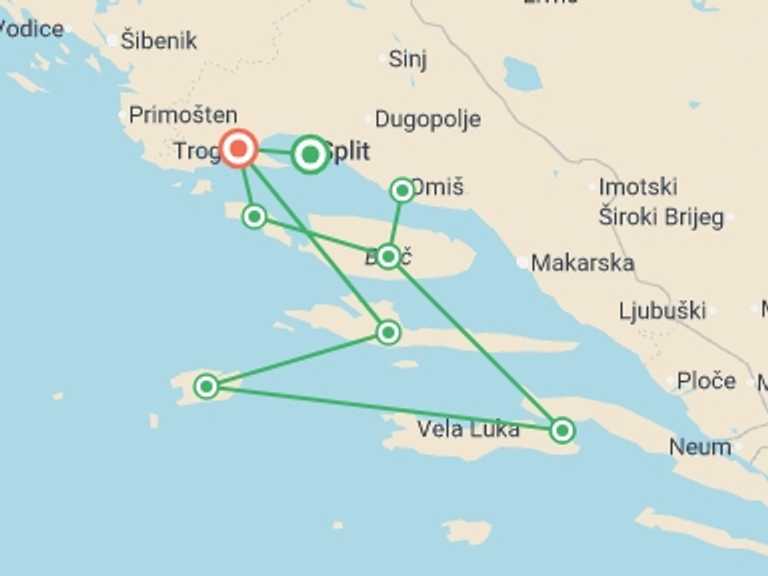 Map itinerary of Europe Tour in Fall with 6 destination visits for the trip: Croatia Bike & Boat - Deluxe