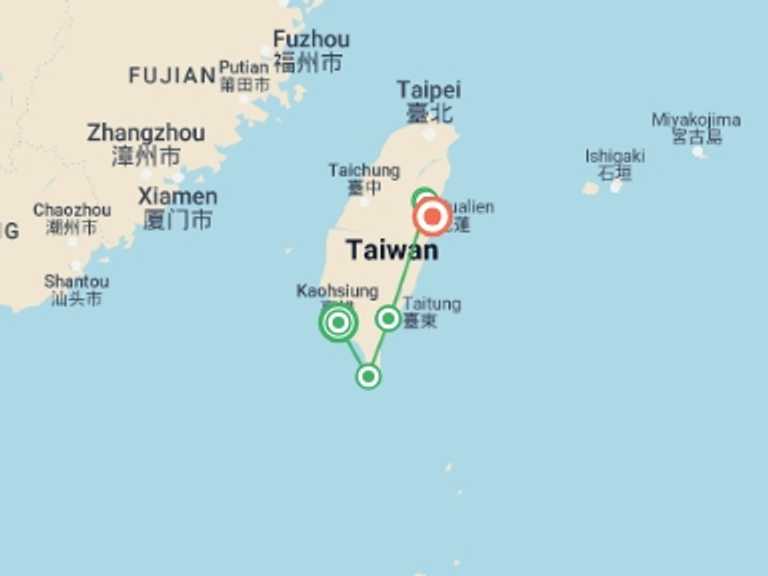 Map of East Asia Tour with 7 destination visits for the trip: South Taiwan Coast by Road Bike
