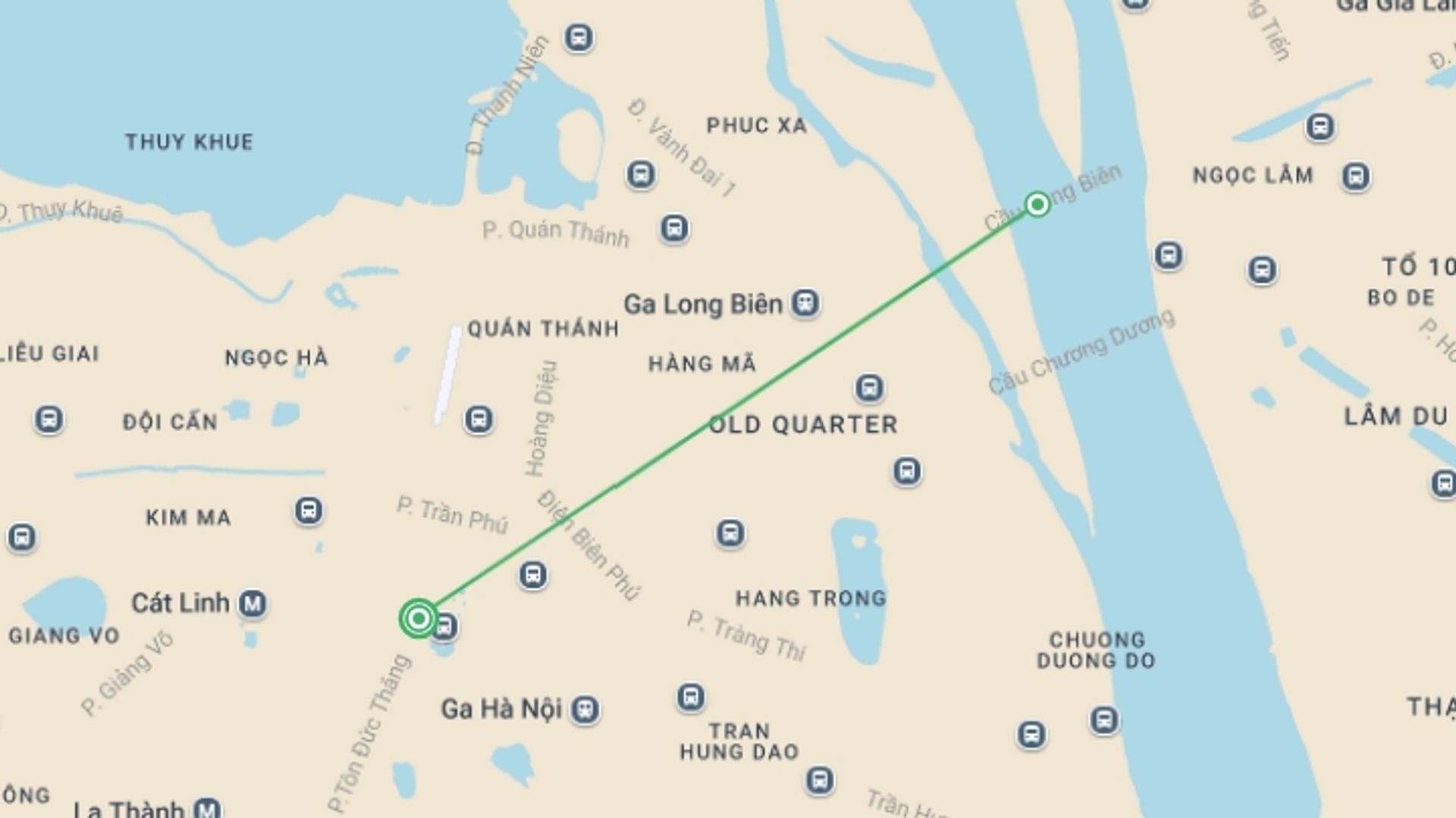 A map showing the tour itinerary for the trip: Experience Real Hanoi Homestay - 2 Days, starting in Hanoi, Vietnam and ending in Hanoi, Vietnam going through 0 other destinations.