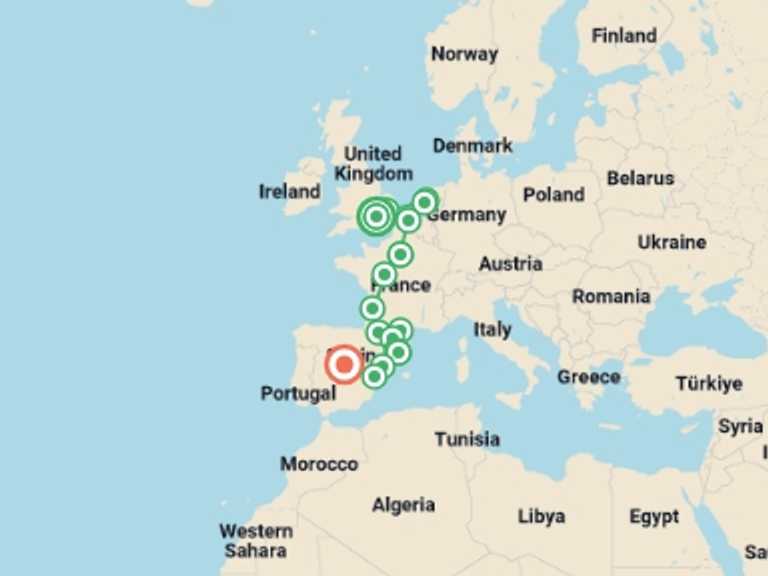 Map of Europe Tour with 9 destination visits for the trip: Remarkable Journey