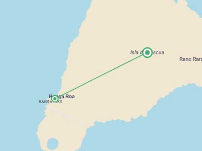 Map itinerary of South America Tour in February 2027 with 2 destination visits for the trip: Easter Island Independent Short Break
