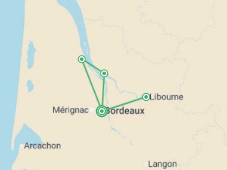 Map itinerary of Europe Tour in Summer with 4 destination visits for the trip: Brilliant Bordeaux (2027)