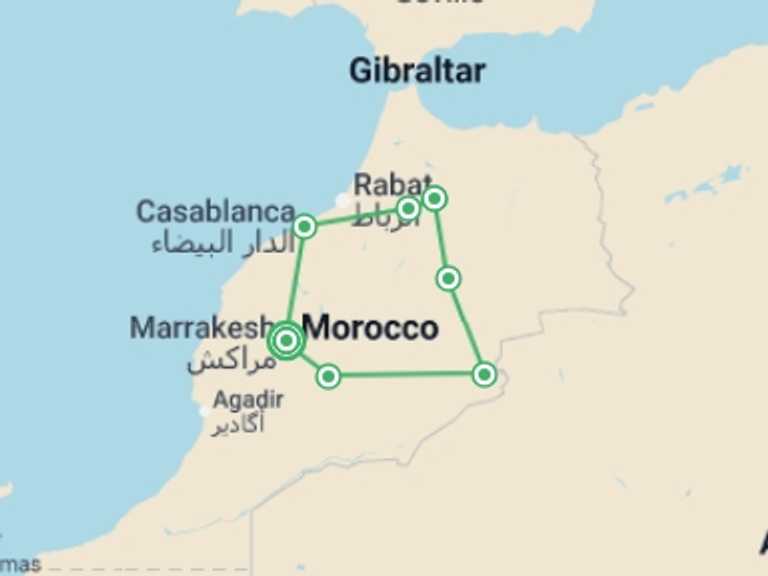 Map itinerary of Casablanca Tour in July 2027 with 7 destination visits for the trip: Best of Morocco Family Holiday