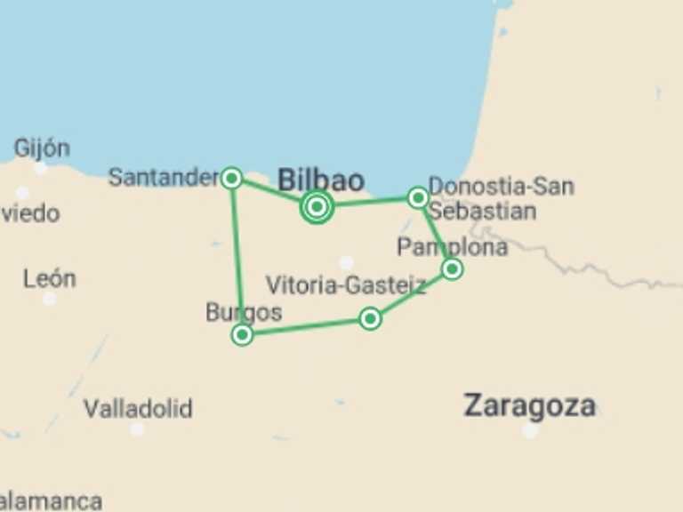 Map itinerary of Spain Tour in February 2026 with 5 destination visits for the trip: The North Trail, Self-drive