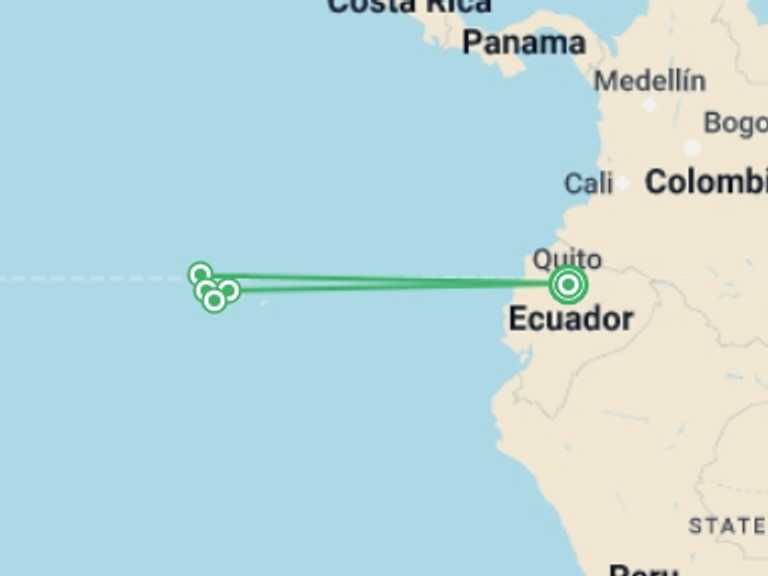 Map of 7-Day Quito Tour with 5 destination visits for the trip: Galapagos Express - Central & West Islands aboard the Archipel I