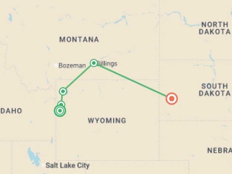 Map of Jackson Tour with 6 destination visits for the trip: National Park Wonders