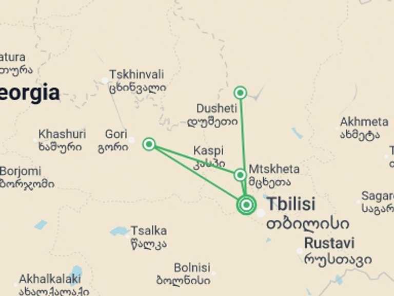 Map itinerary of Europe Tour in May 2026 with 1 destination visits for the trip: Highlights of Georgia - 6 days