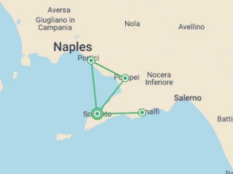 Map itinerary of Italy Tour in Spring with 1 destination visits for the trip: Discovering Sorrento