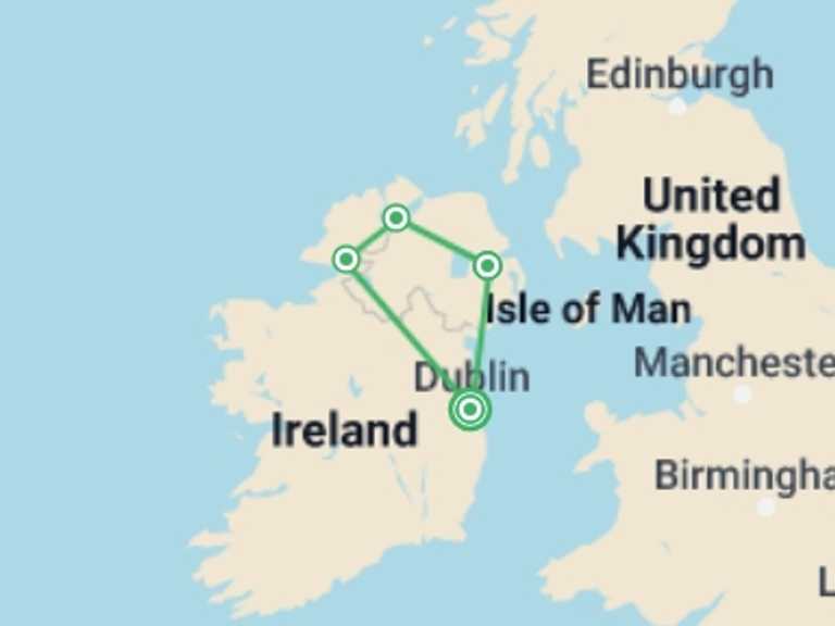 Map itinerary of Ireland Tour in Winter with 5 destination visits for the trip: Game of Thrones in Ireland Self Drive
