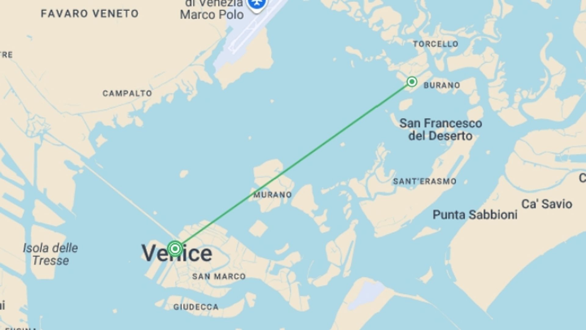 A map showing the tour itinerary for the trip: Venice Carnival (port-to-port cruise), starting in undefined, Italy and ending in undefined, Italy going through 0 other destinations.
