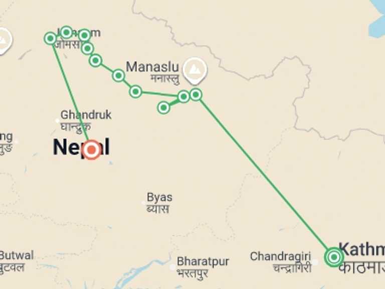 Map of South Asia Tour with 12 destination visits for the trip: Annapurna Circuit Trek