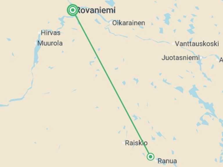 Map itinerary of Europe Tour in Fall with 2 destination visits for the trip: Lapland Adventure & Glass Igloo - 5 days