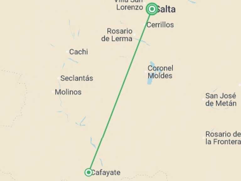 Map itinerary of South America Tour in November 2026 with 1 destination visits for the trip: 4-day Salta Journey: Northern Argentina Escape