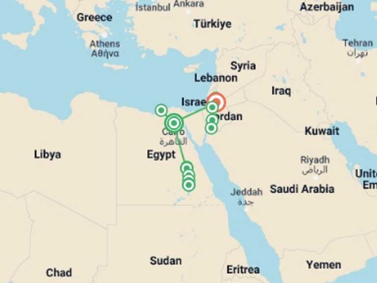 Map itinerary of Luxor Tour in September 2027 with 8 destination visits for the trip: Egypt & Jordan Uncovered (5 & 4 Star Hotels)