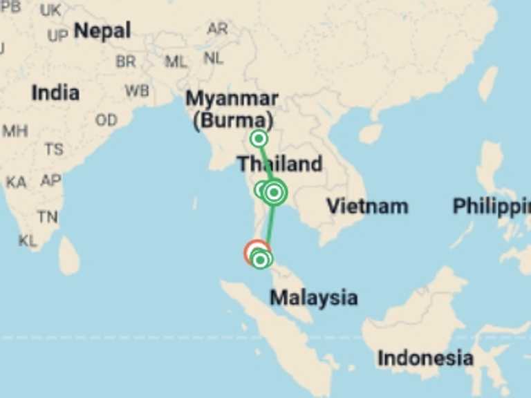 Map of Ao Nang Tour with 7 destination visits for the trip: Classic Thailand - West Coast