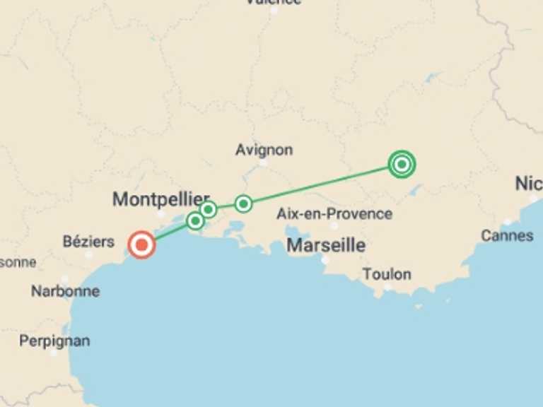 Map of Provence Cruise Tour with 5 destination visits for the trip: Charming Provence : a barge cruise in Southern France (port-to-port cruise)