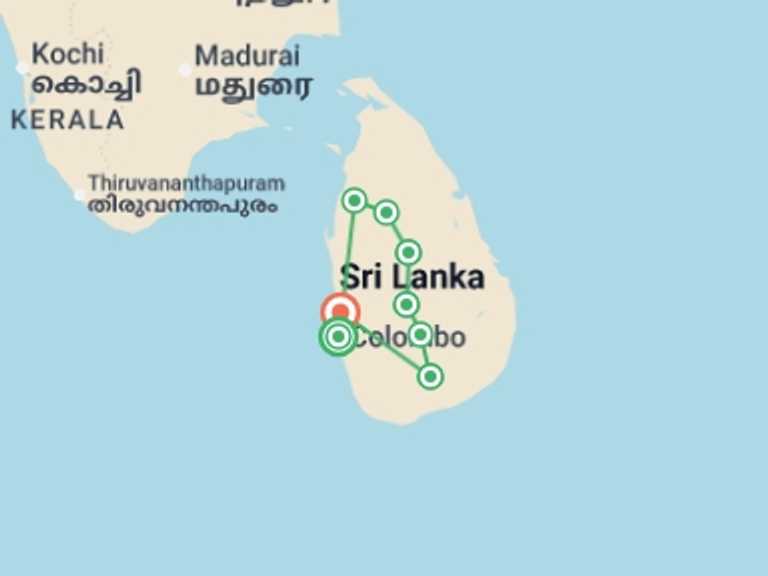 Map of Sri Lanka Tour with 8 destination visits for the trip: Journeys: Discover Sri Lanka