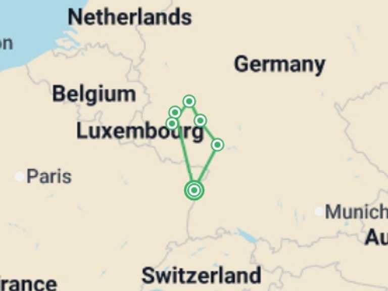Map of France Tour with 6 destination visits for the trip: New Year on the romantic Rhine and the picturesque Moselle (port-to-port cruise)