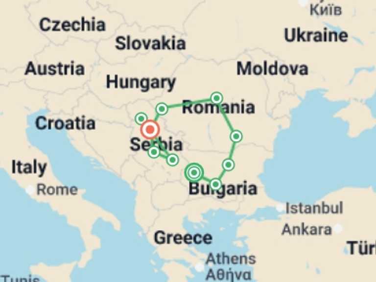 Map of Sofia Explorer Tour with 10 destination visits for the trip: Discovering the Magic of the Balkans