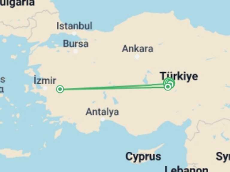 Map of Turkey Tour with 6 destination visits for the trip: Walking in Cappadocia